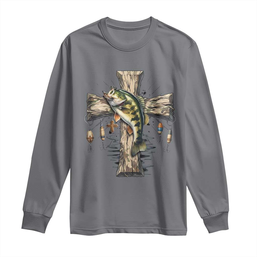 Camo Jesus Cross Fishing Long Sleeve Shirt Faith Family Fishing Fathers Day