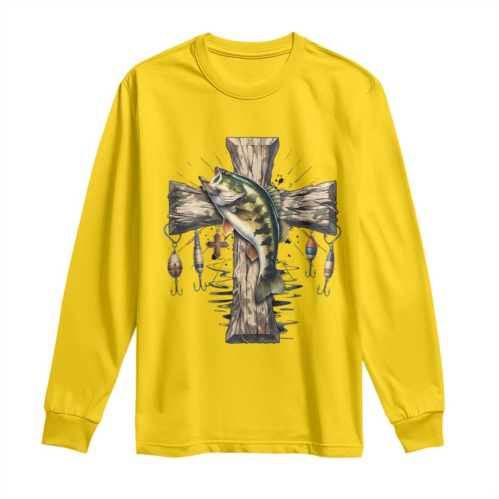Camo Jesus Cross Fishing Long Sleeve Shirt Faith Family Fishing Fathers Day