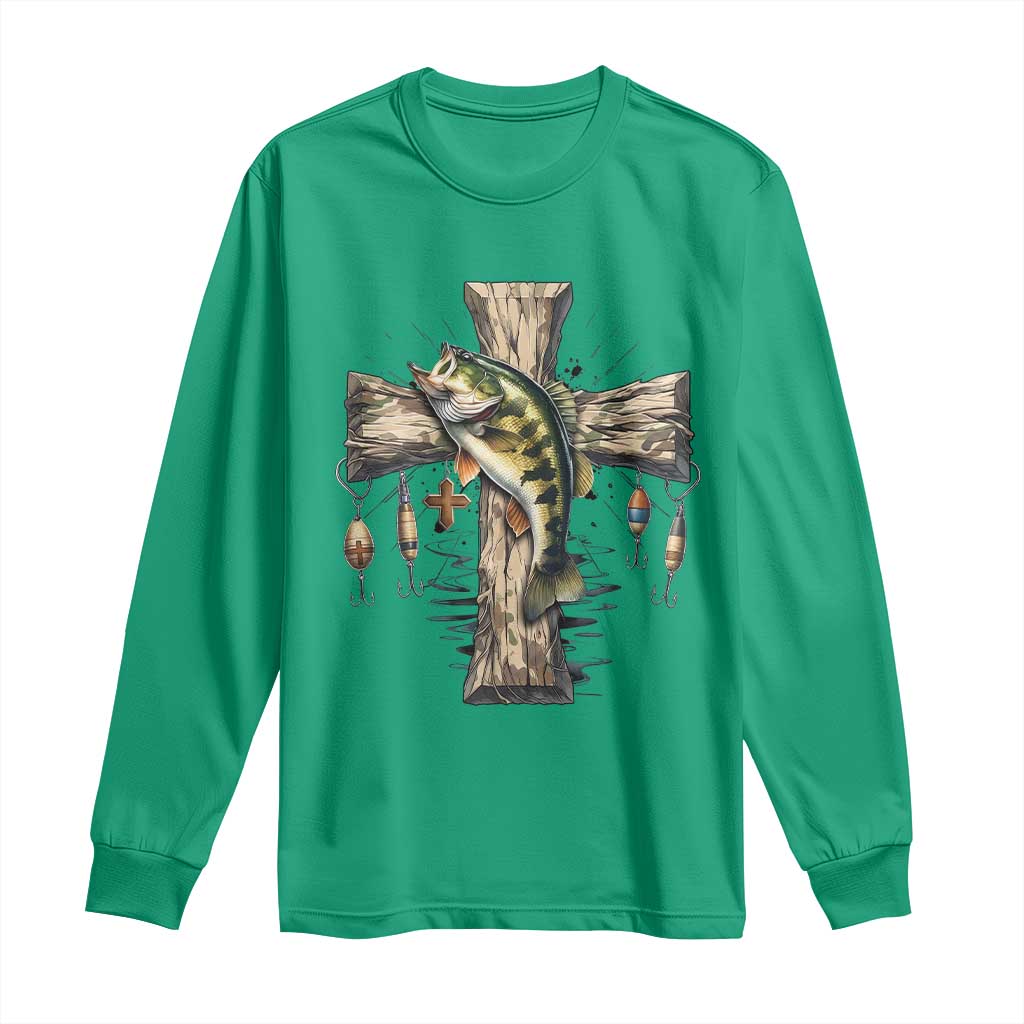 Camo Jesus Cross Fishing Long Sleeve Shirt Faith Family Fishing Fathers Day