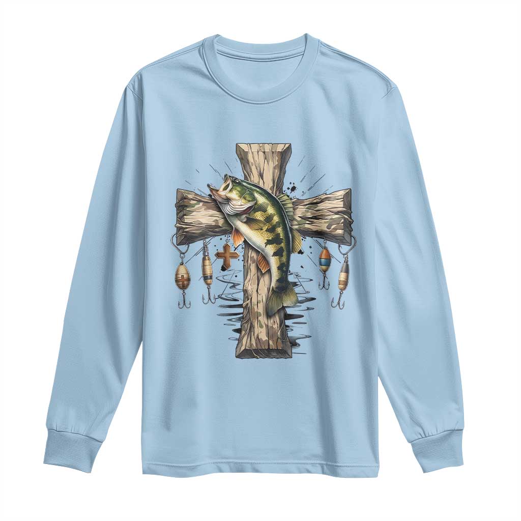 Camo Jesus Cross Fishing Long Sleeve Shirt Faith Family Fishing Fathers Day