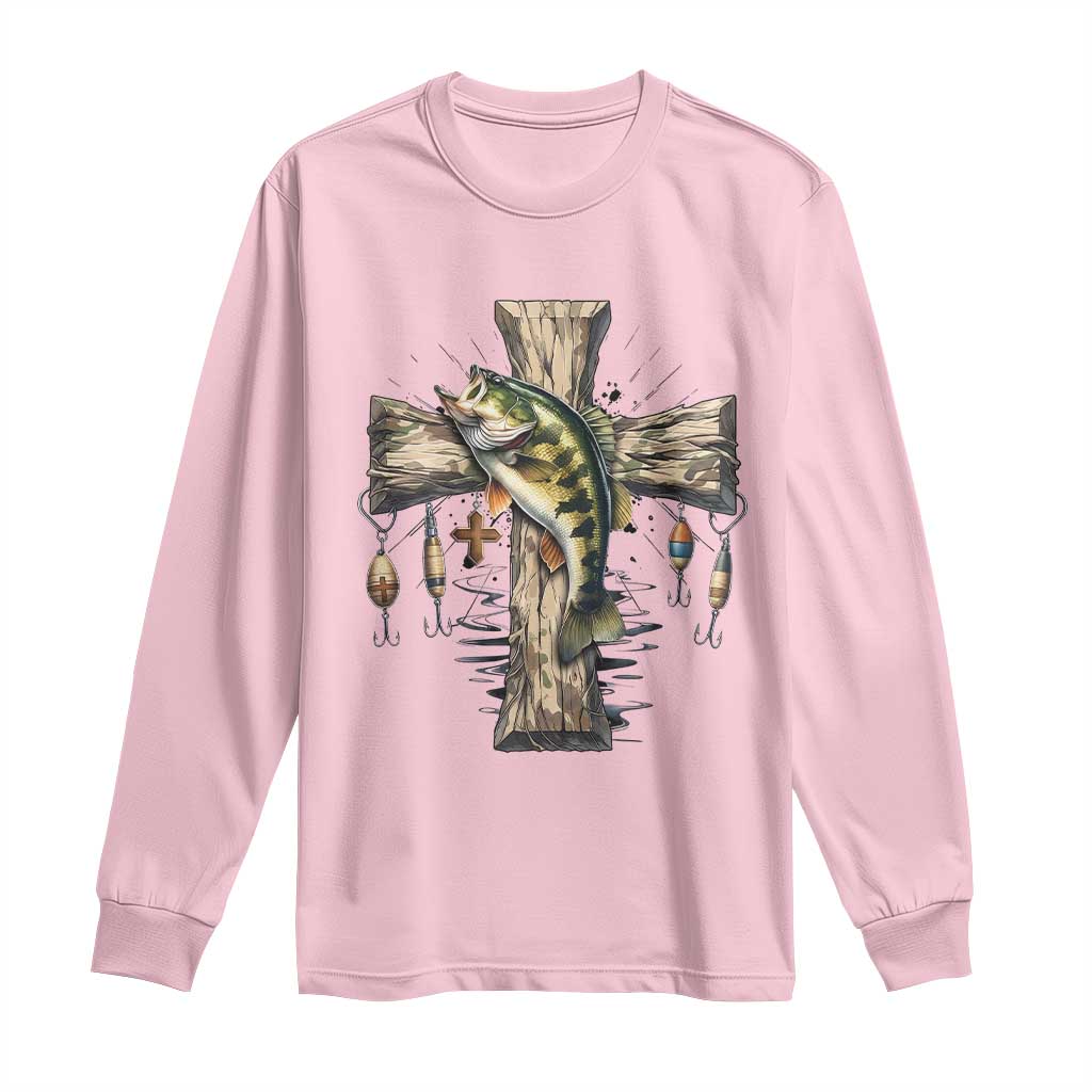 Camo Jesus Cross Fishing Long Sleeve Shirt Faith Family Fishing Fathers Day