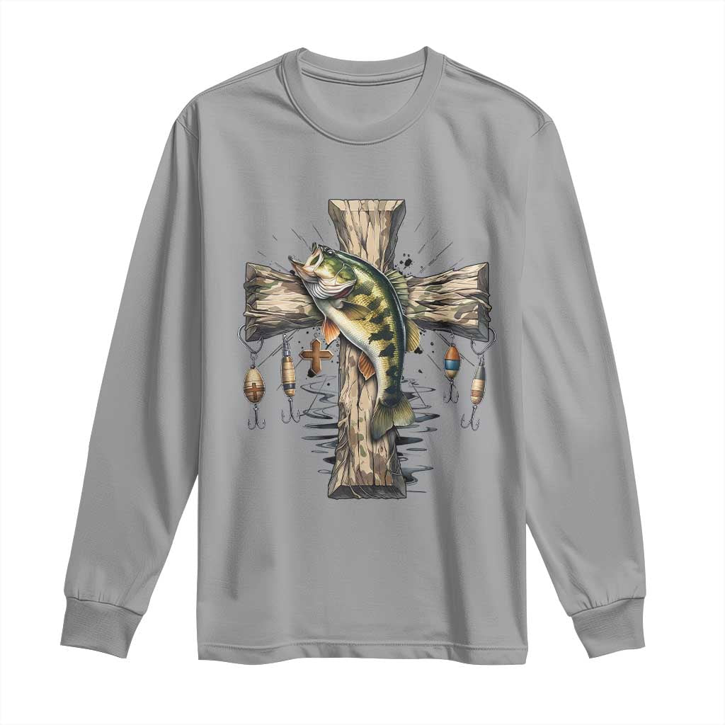 Camo Jesus Cross Fishing Long Sleeve Shirt Faith Family Fishing Fathers Day