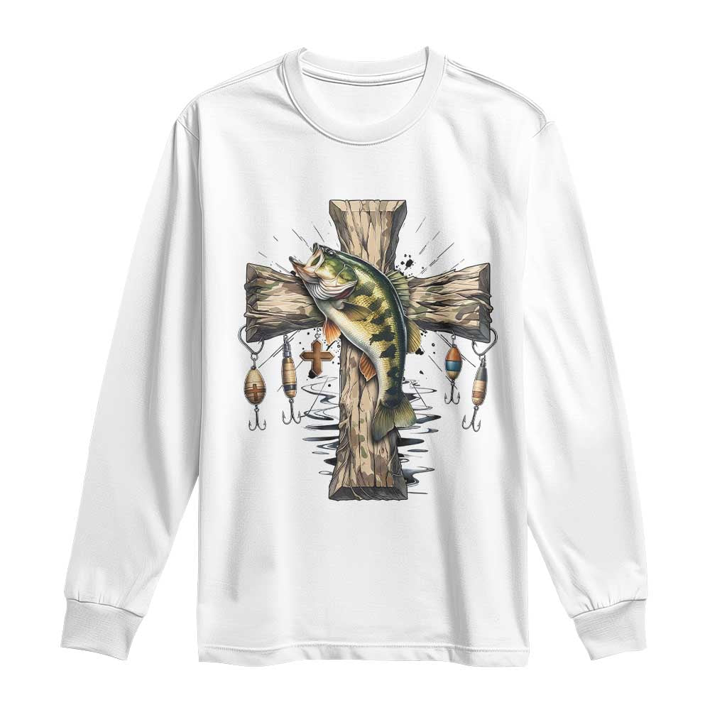 Camo Jesus Cross Fishing Long Sleeve Shirt Faith Family Fishing Fathers Day