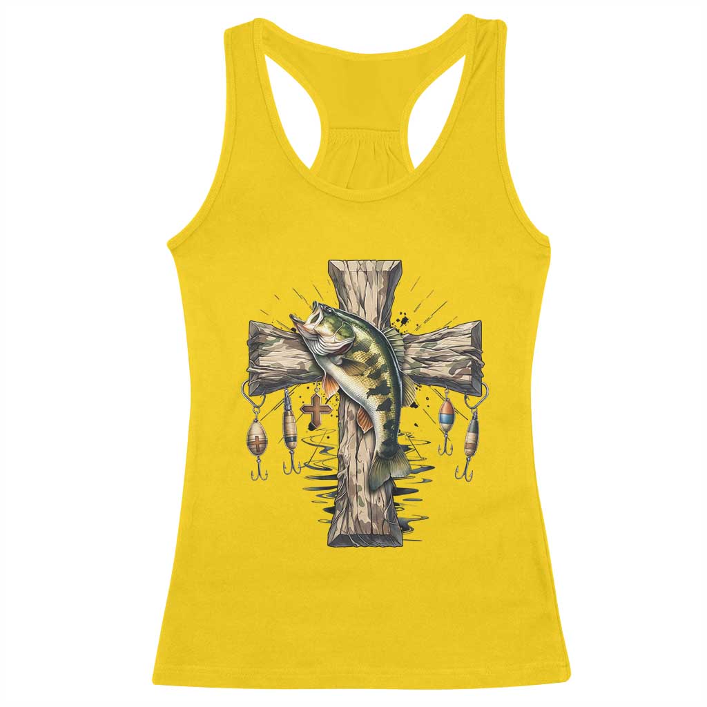 Camo Jesus Cross Fishing Racerback Tank Top Faith Family Fishing Fathers Day