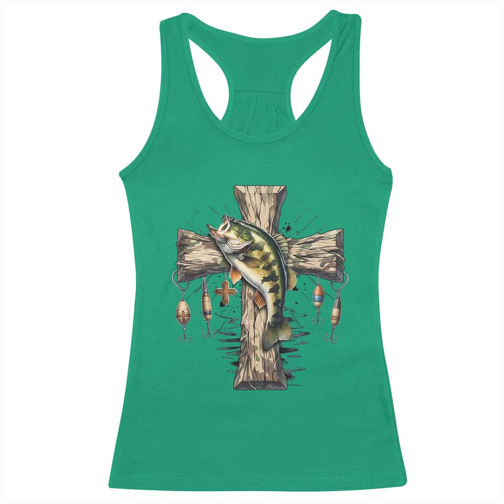 Camo Jesus Cross Fishing Racerback Tank Top Faith Family Fishing Fathers Day