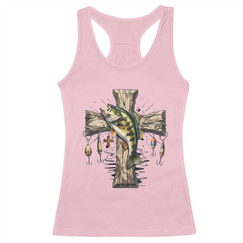 Camo Jesus Cross Fishing Racerback Tank Top Faith Family Fishing Fathers Day