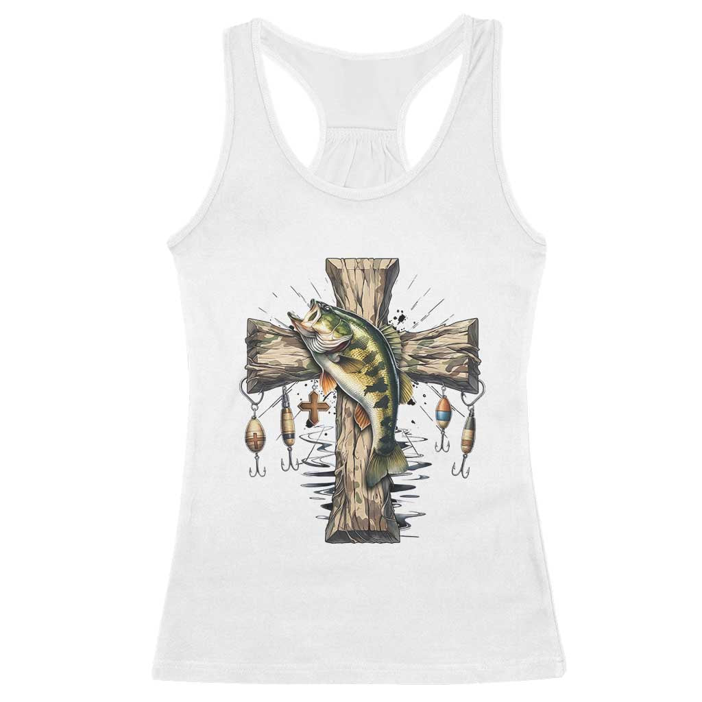 Camo Jesus Cross Fishing Racerback Tank Top Faith Family Fishing Fathers Day