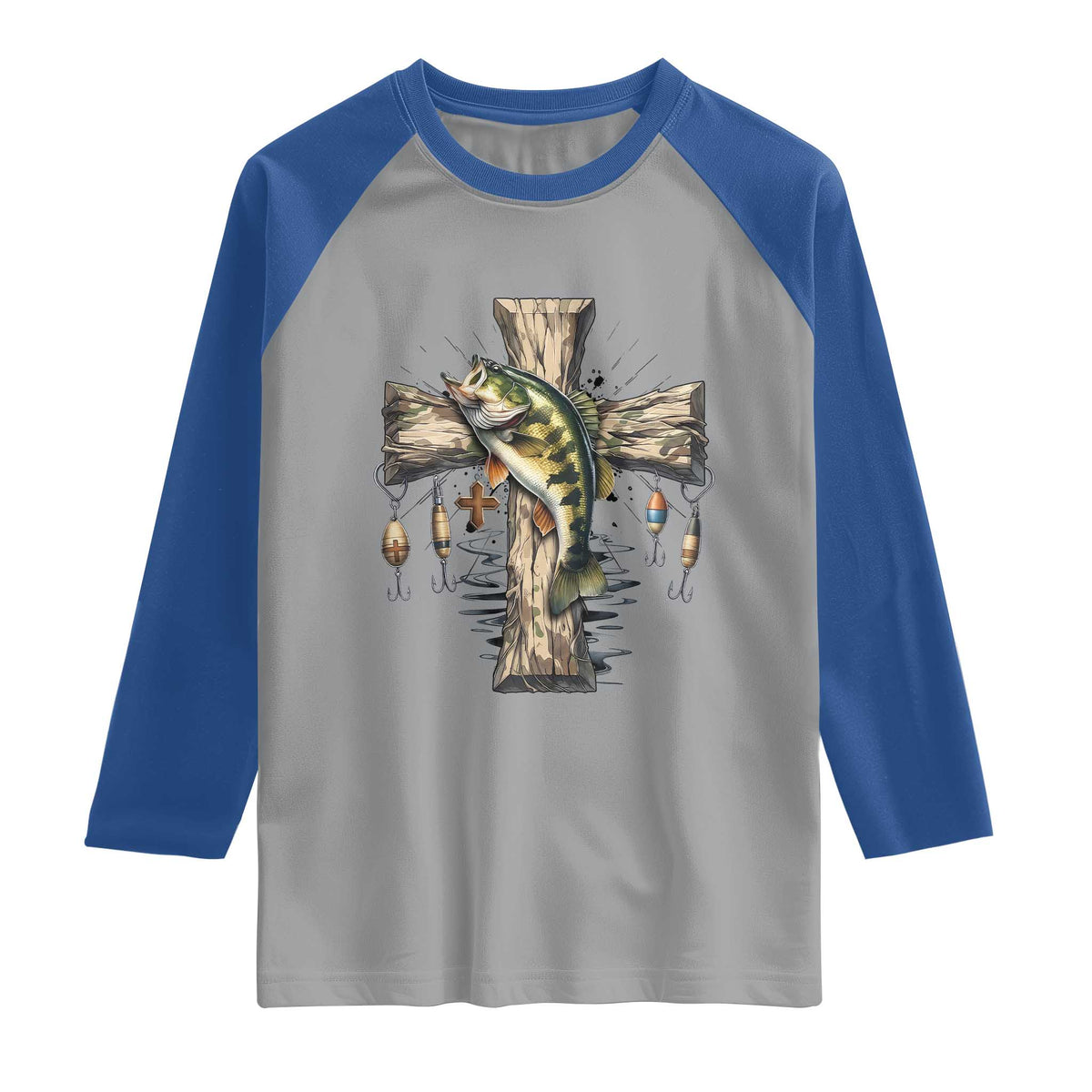 Camo Jesus Cross Fishing Raglan Shirt Faith Family Fishing Fathers Day