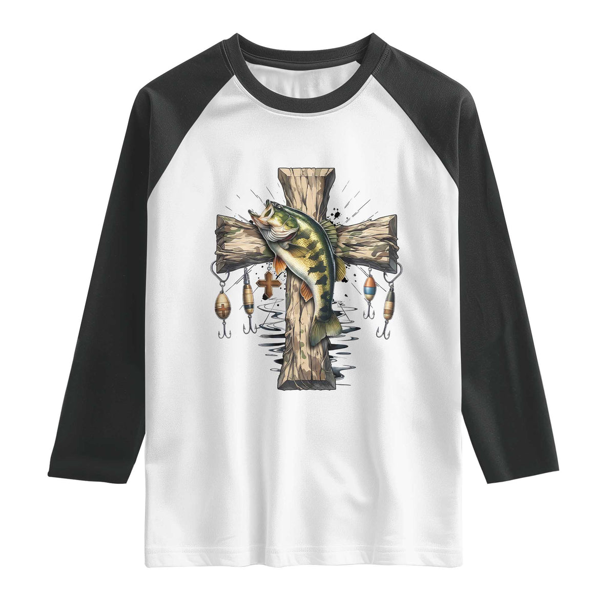 Camo Jesus Cross Fishing Raglan Shirt Faith Family Fishing Fathers Day