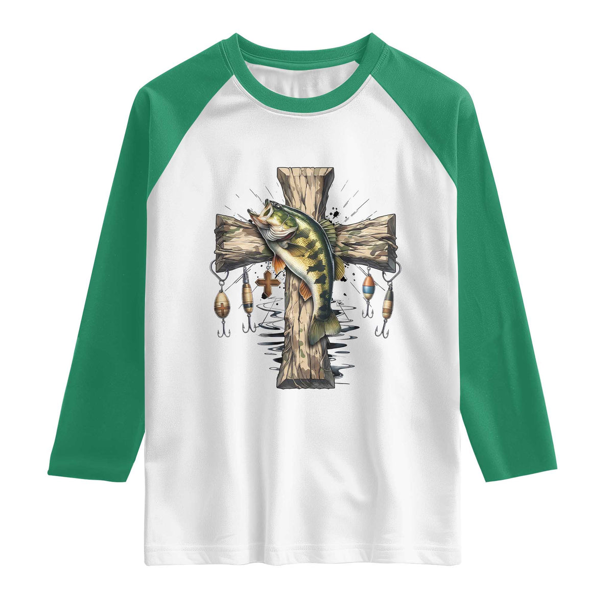 Camo Jesus Cross Fishing Raglan Shirt Faith Family Fishing Fathers Day