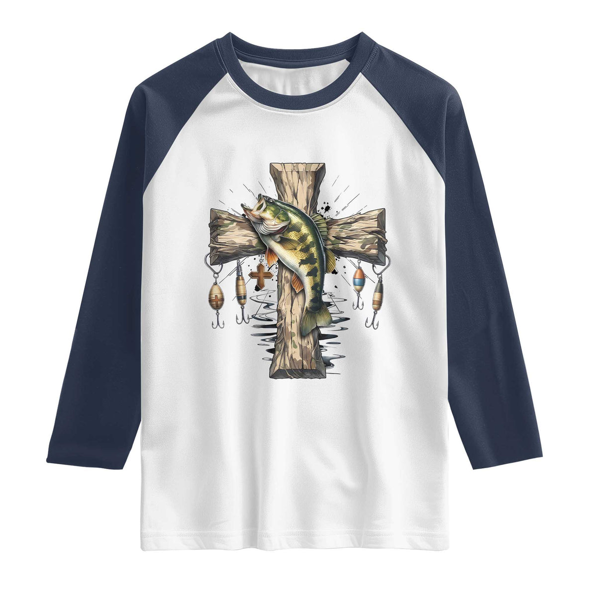 Camo Jesus Cross Fishing Raglan Shirt Faith Family Fishing Fathers Day