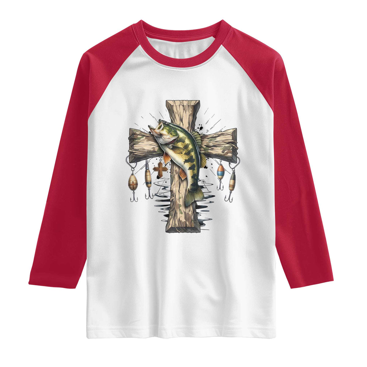 Camo Jesus Cross Fishing Raglan Shirt Faith Family Fishing Fathers Day