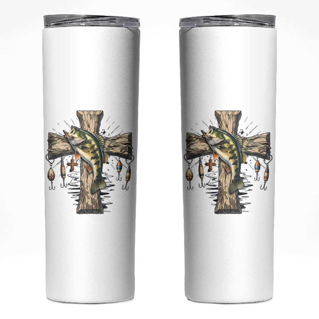 Camo Jesus Cross Fishing Skinny Tumbler Faith Family Fishing Fathers Day