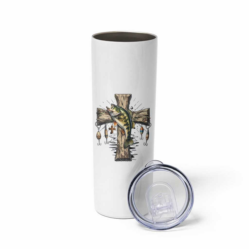 Camo Jesus Cross Fishing Skinny Tumbler Faith Family Fishing Fathers Day