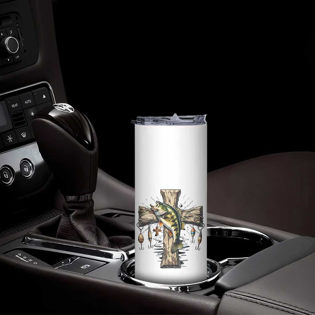 Camo Jesus Cross Fishing Skinny Tumbler Faith Family Fishing Fathers Day