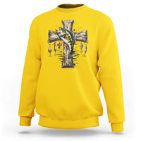 Camo Jesus Cross Fishing Sweatshirt Faith Family Fishing Fathers Day