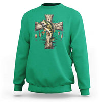 Camo Jesus Cross Fishing Sweatshirt Faith Family Fishing Fathers Day