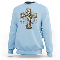 Camo Jesus Cross Fishing Sweatshirt Faith Family Fishing Fathers Day