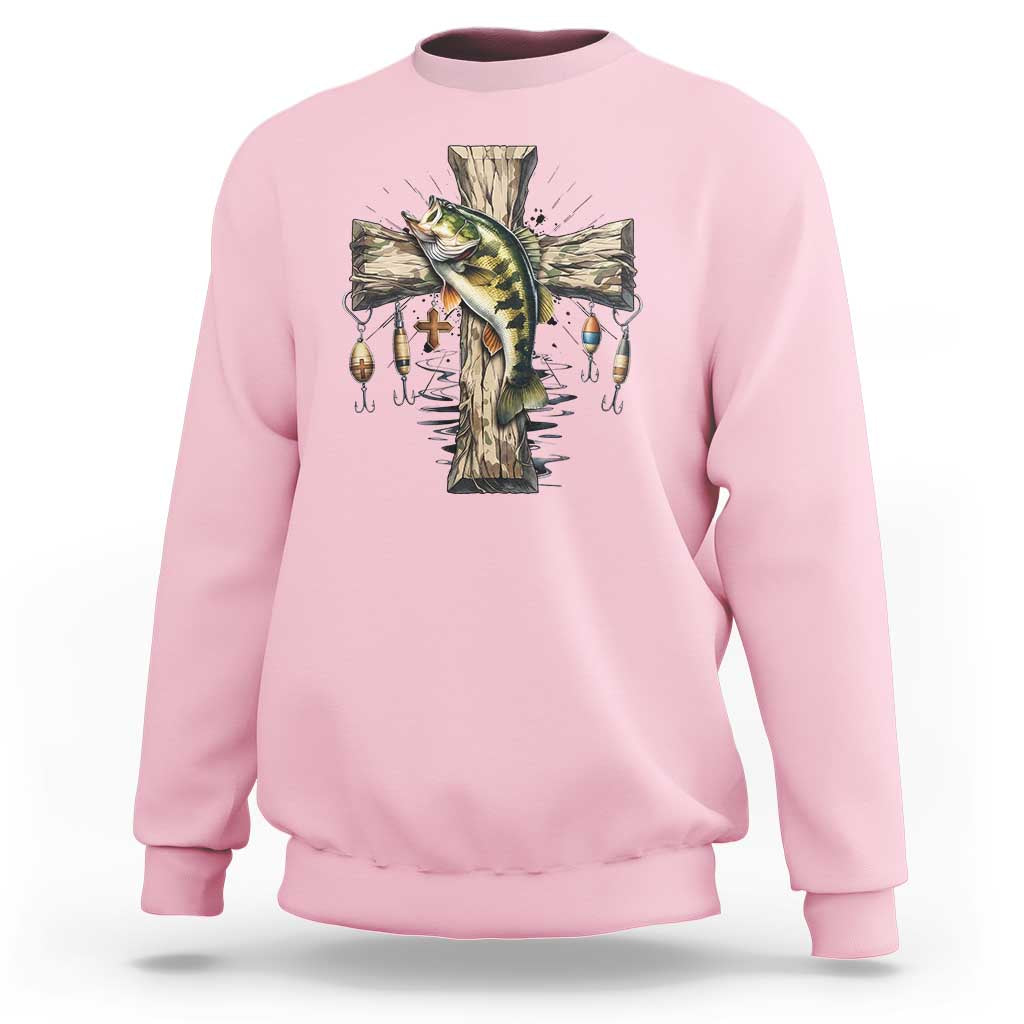 Camo Jesus Cross Fishing Sweatshirt Faith Family Fishing Fathers Day