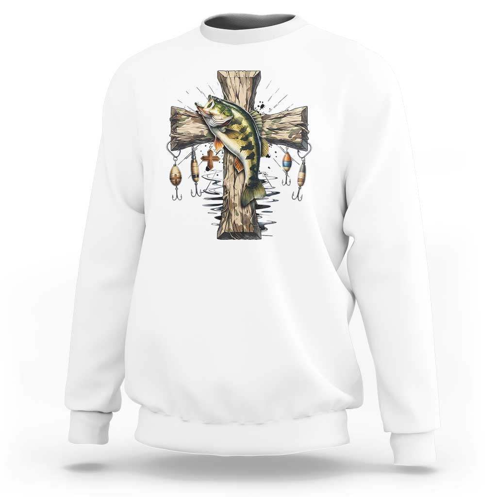 Camo Jesus Cross Fishing Sweatshirt Faith Family Fishing Fathers Day