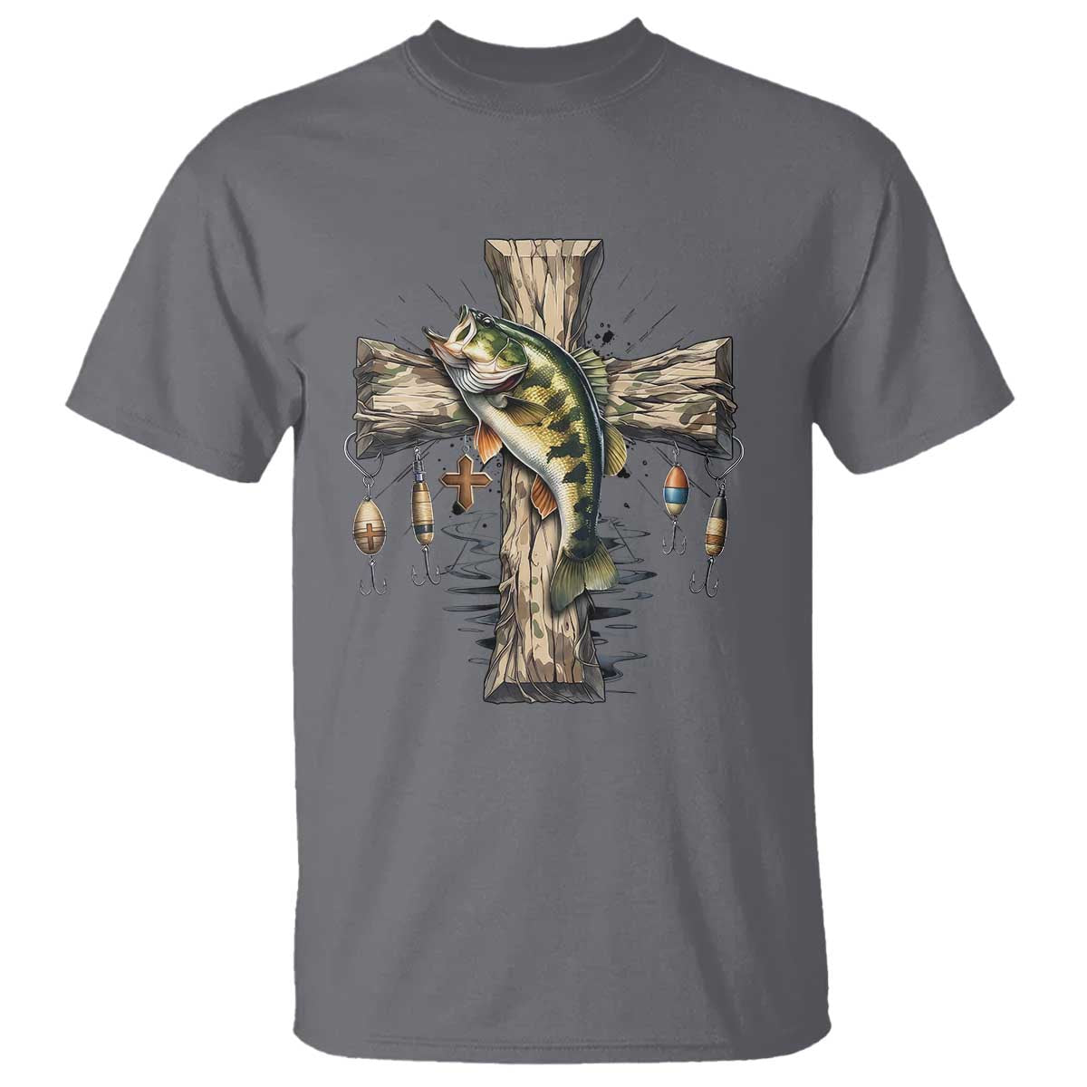 Camo Jesus Cross Fishing T Shirt Faith Family Fishing Fathers Day