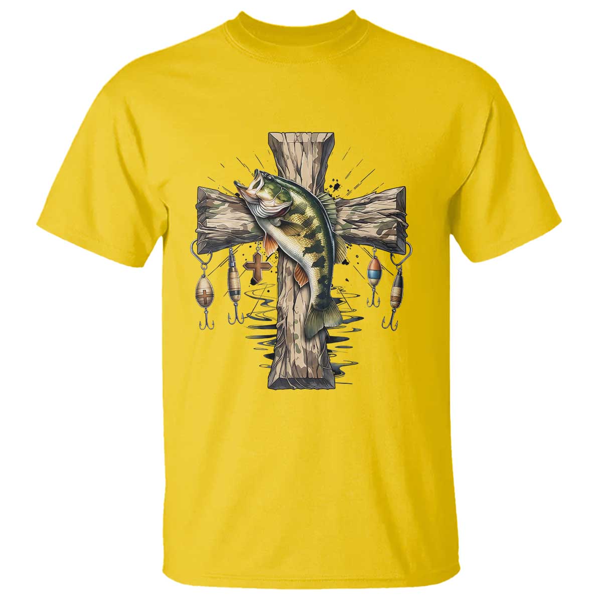 Camo Jesus Cross Fishing T Shirt Faith Family Fishing Fathers Day