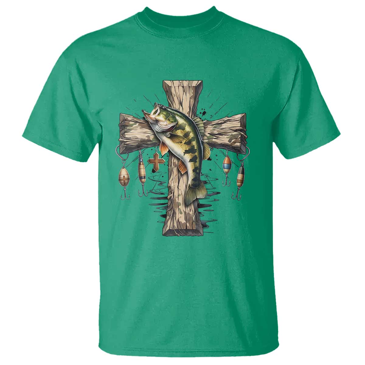 Camo Jesus Cross Fishing T Shirt Faith Family Fishing Fathers Day