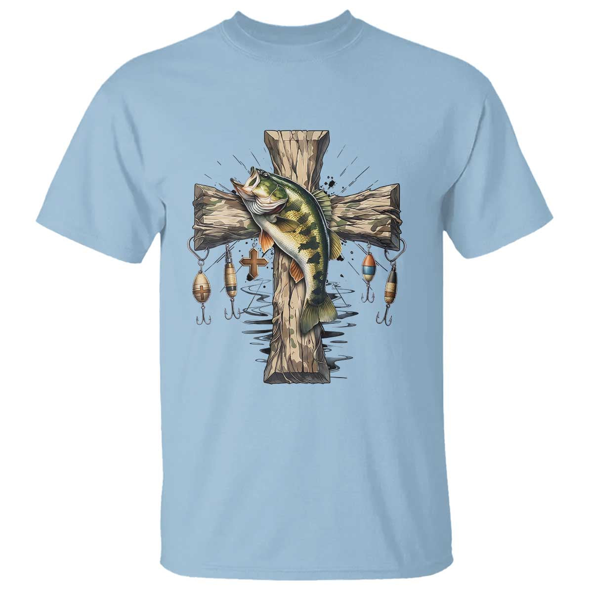 Camo Jesus Cross Fishing T Shirt Faith Family Fishing Fathers Day