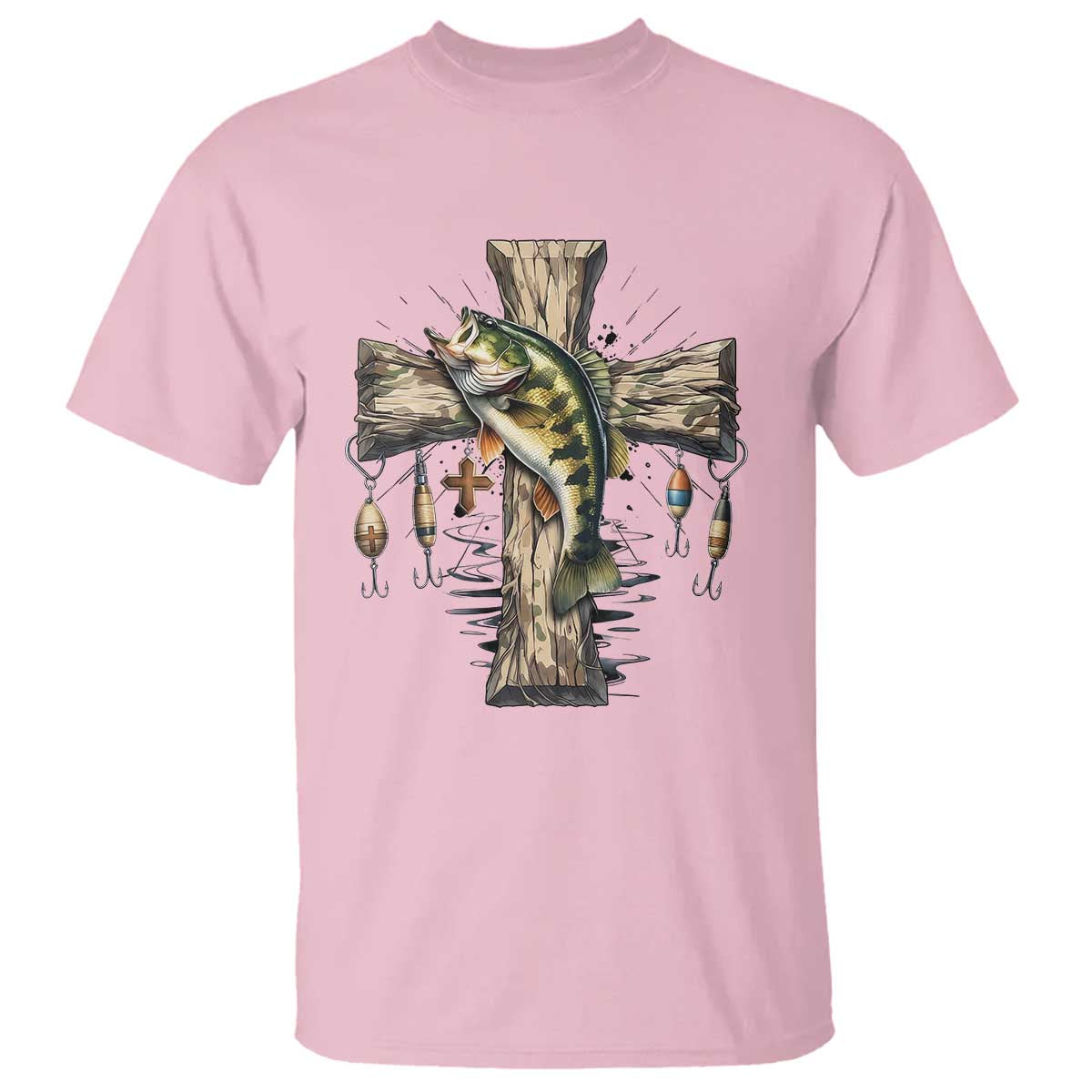 Camo Jesus Cross Fishing T Shirt Faith Family Fishing Fathers Day