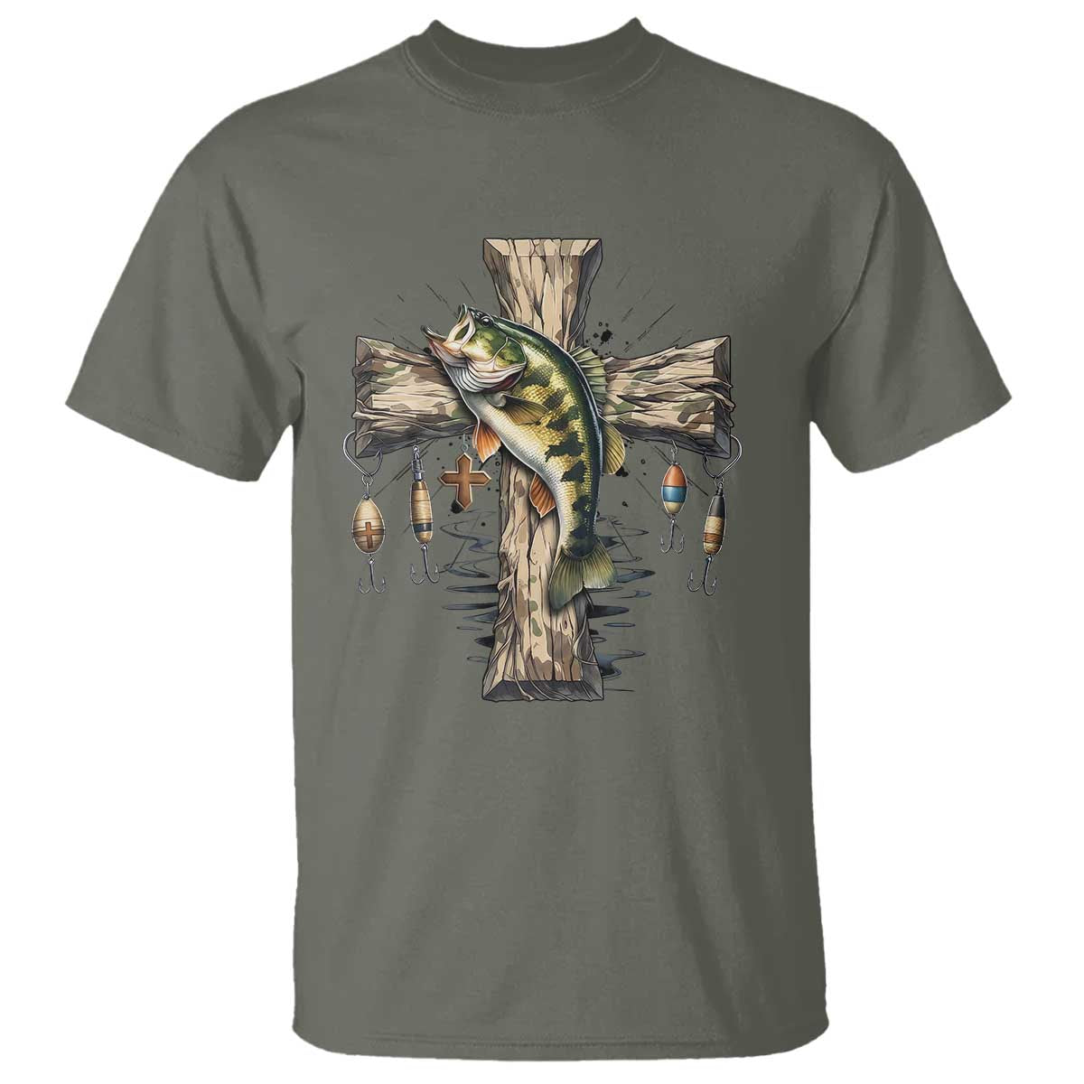 Camo Jesus Cross Fishing T Shirt Faith Family Fishing Fathers Day