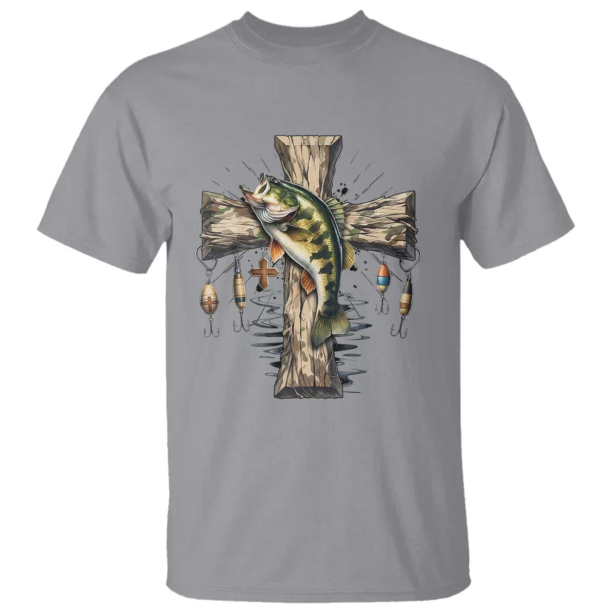 Camo Jesus Cross Fishing T Shirt Faith Family Fishing Fathers Day