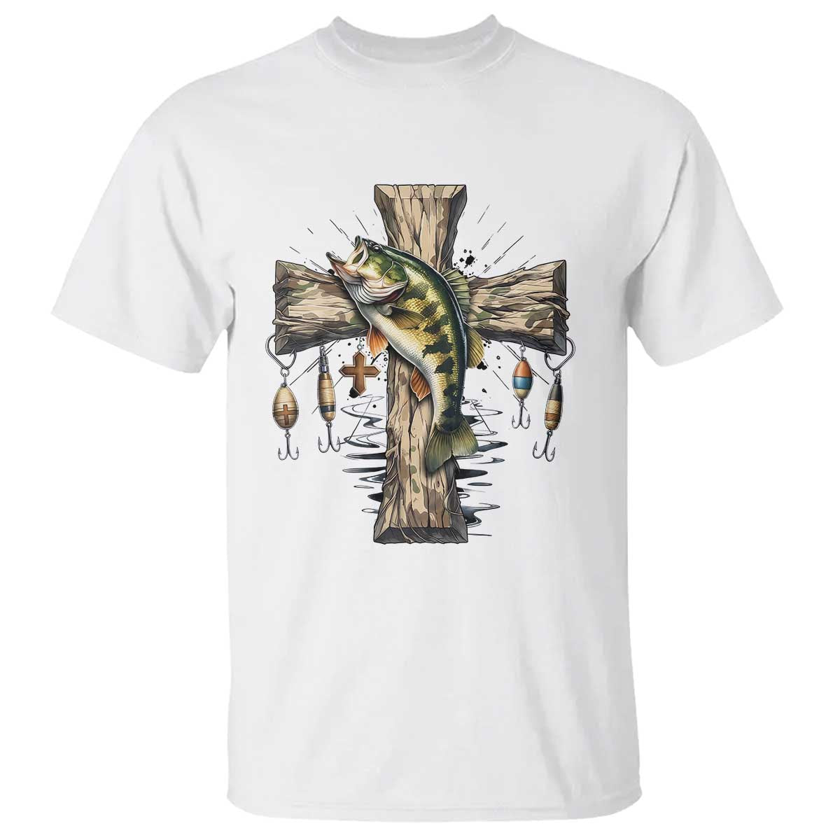 Camo Jesus Cross Fishing T Shirt Faith Family Fishing Fathers Day