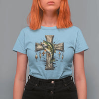 Camo Jesus Cross Fishing T Shirt For Women Faith Family Fishing Fathers Day