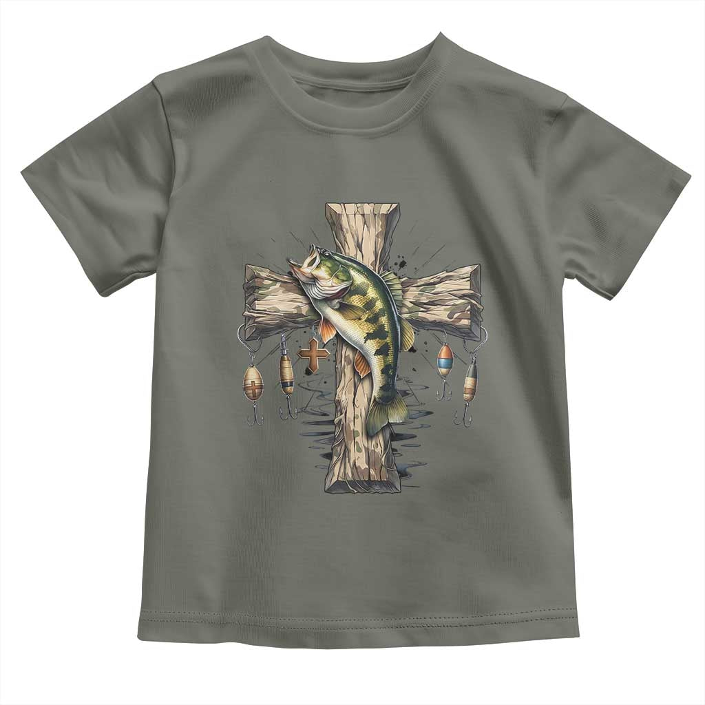 Camo Jesus Cross Fishing Toddler T Shirt Faith Family Fishing Fathers Day