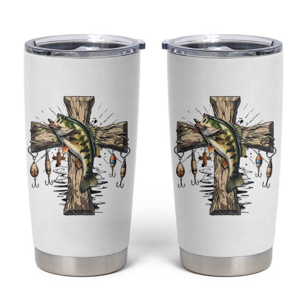 Camo Jesus Cross Fishing Tumbler Cup Faith Family Fishing Fathers Day