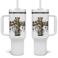 Camo Jesus Cross Fishing Tumbler With Handle Faith Family Fishing Fathers Day