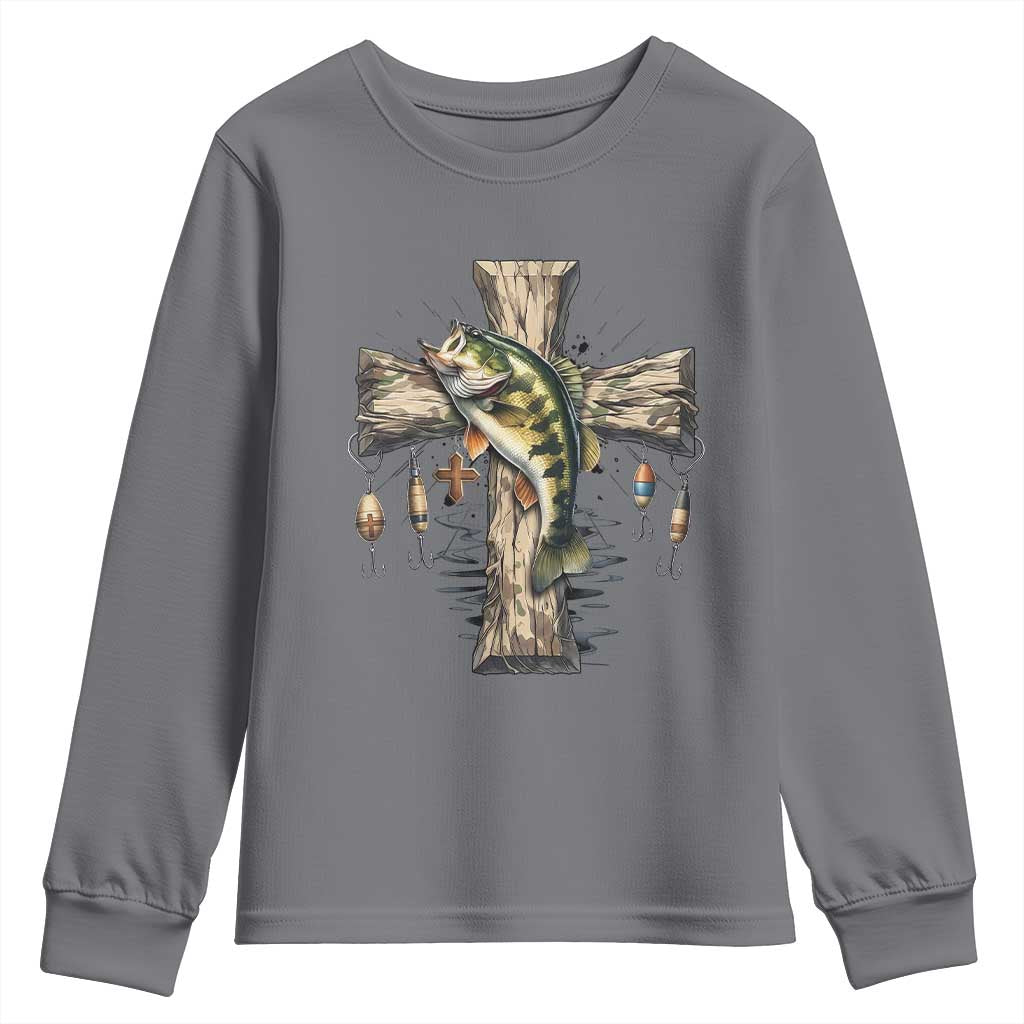 Camo Jesus Cross Fishing Youth Sweatshirt Faith Family Fishing Fathers Day