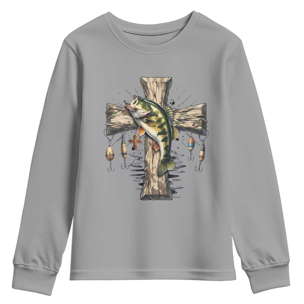 Camo Jesus Cross Fishing Youth Sweatshirt Faith Family Fishing Fathers Day