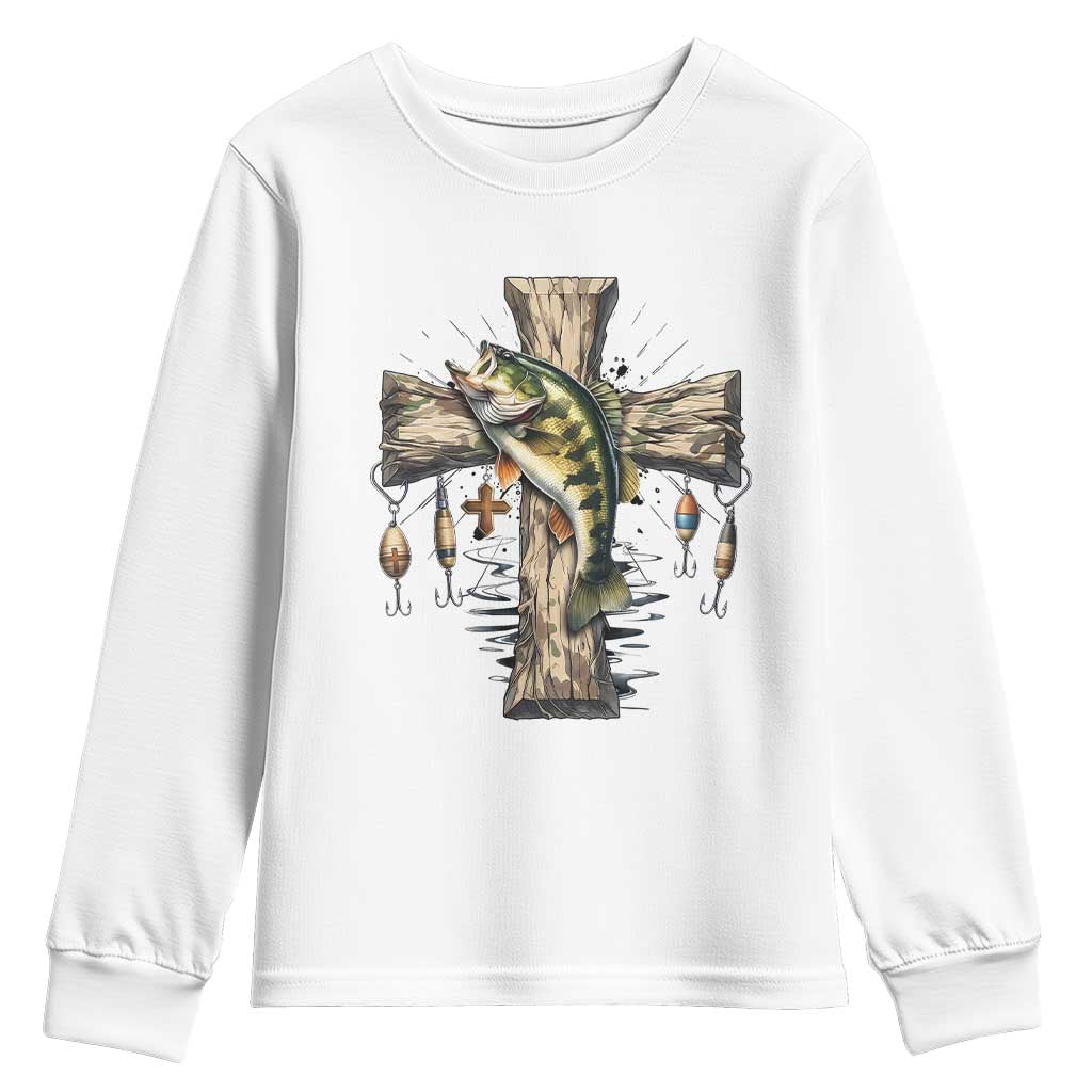 Camo Jesus Cross Fishing Youth Sweatshirt Faith Family Fishing Fathers Day