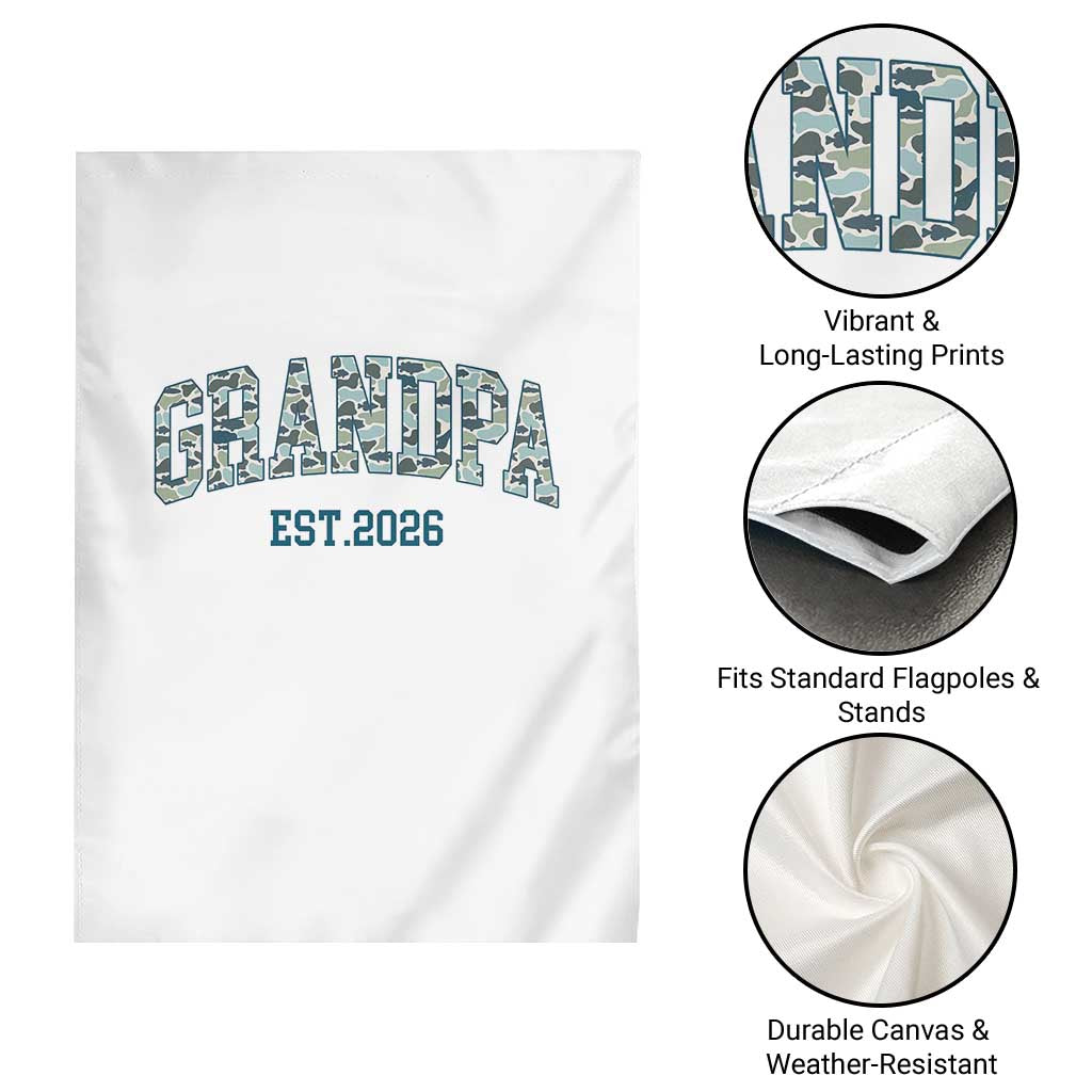 Promoted To Grandpa Est 2026 Garden Flag Camo Fishing New Grandpa Gift