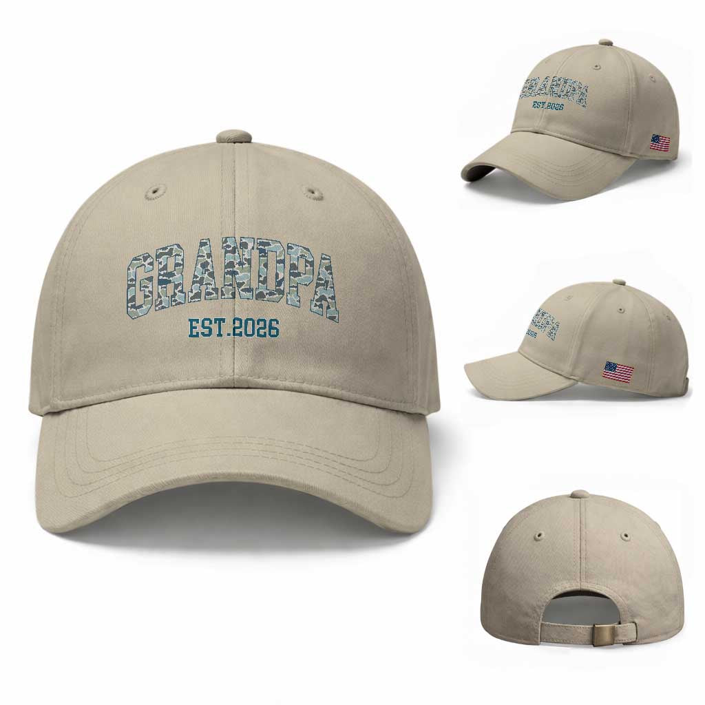 Promoted To Grandpa Est 2026 Baseball Cap Camo Fishing New Grandpa Gift