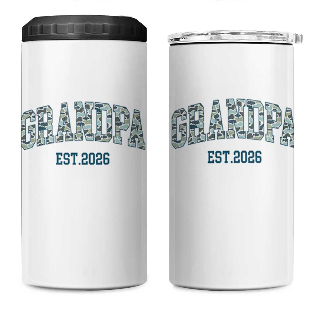 Promoted To Grandpa Est 2026 4 in 1 Can Cooler Tumbler Camo Fishing New Grandpa Gift