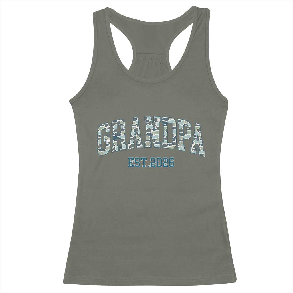 Promoted To Grandpa Est 2026 Racerback Tank Top Camo Fishing New Grandpa Gift