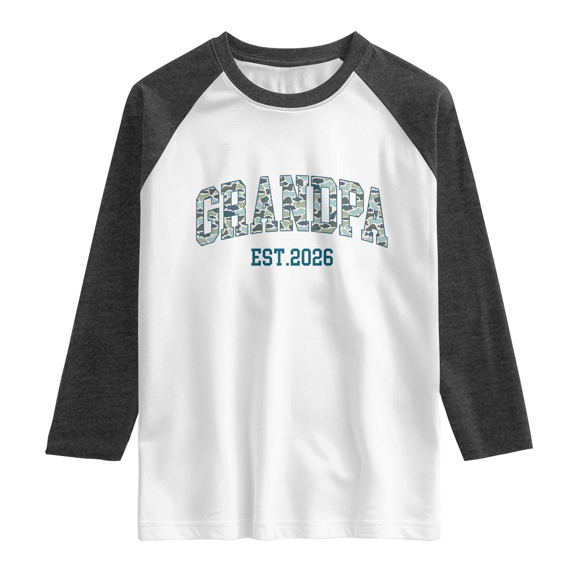 Promoted To Grandpa Est 2026 Raglan Shirt Camo Fishing New Grandpa Gift