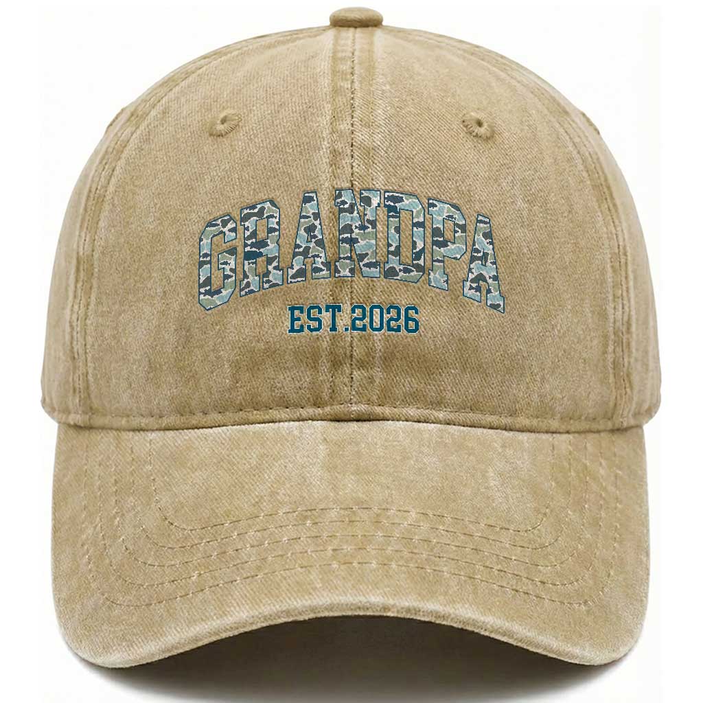 Promoted To Grandpa Est 2026 Washed Cotton Baseball Cap Camo Fishing New Grandpa Gift