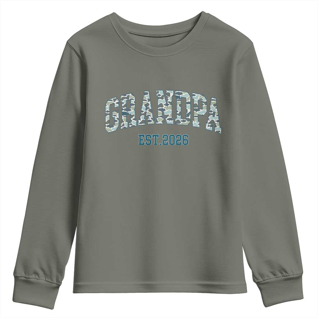 Promoted To Grandpa Est 2026 Youth Sweatshirt Camo Fishing New Grandpa Gift