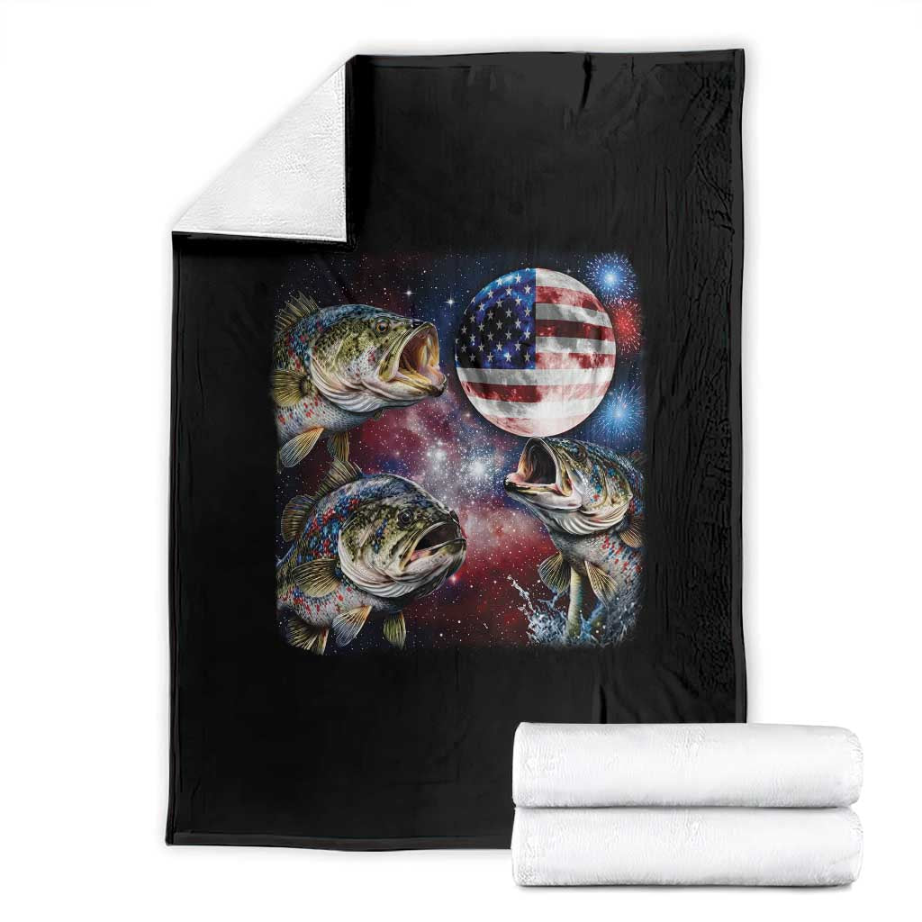 Patriotic Bass Fishing Moon Throw Blanket 4th Of July Fisherman Gift