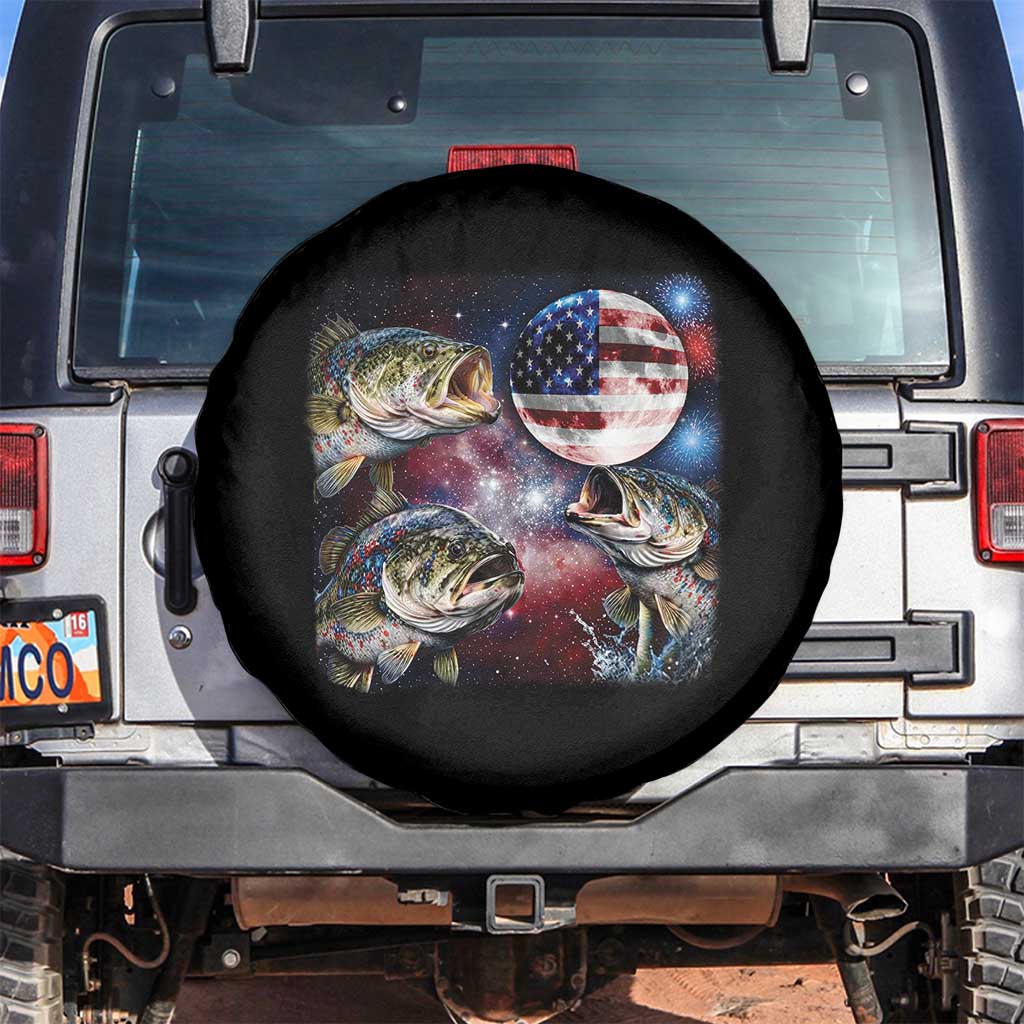 Patriotic Bass Fishing Moon Spare Tire Cover 4th Of July Fisherman Gift