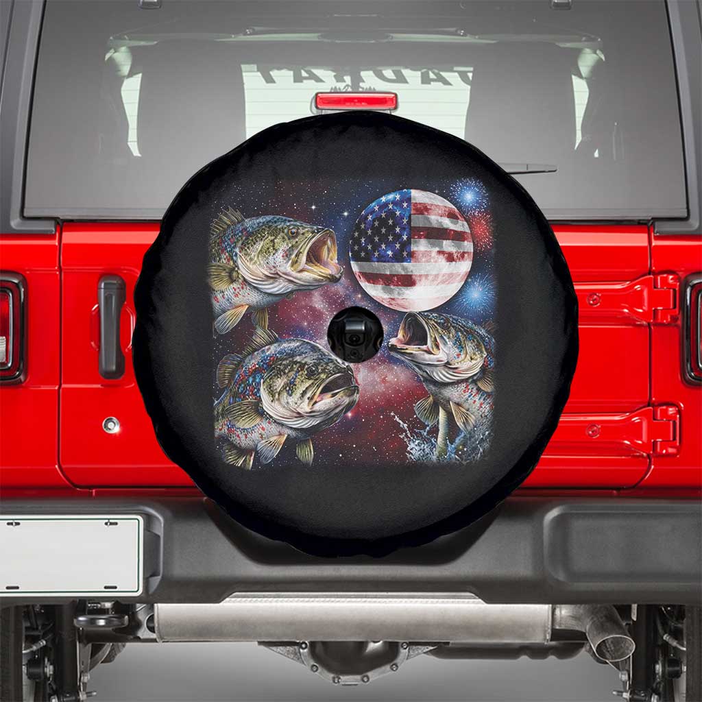 Patriotic Bass Fishing Moon Spare Tire Cover 4th Of July Fisherman Gift