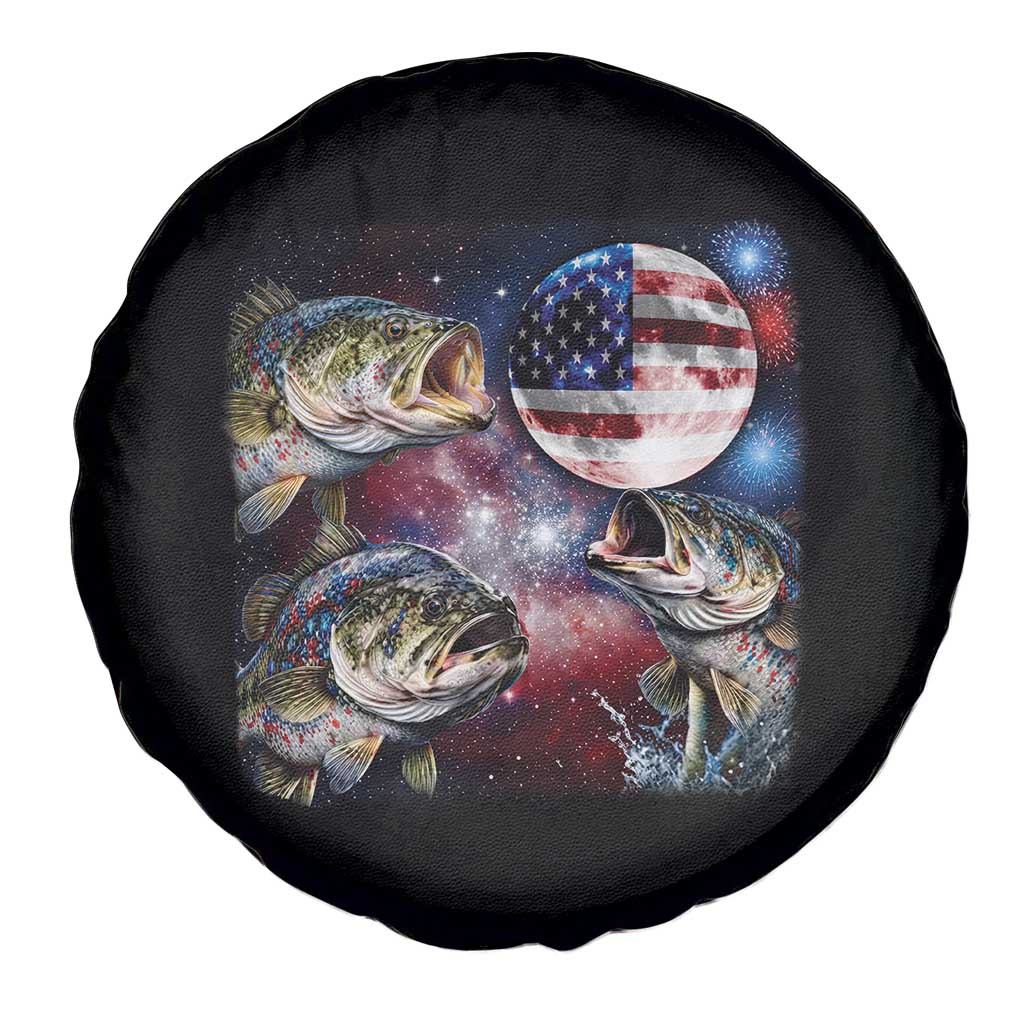 Patriotic Bass Fishing Moon Spare Tire Cover 4th Of July Fisherman Gift